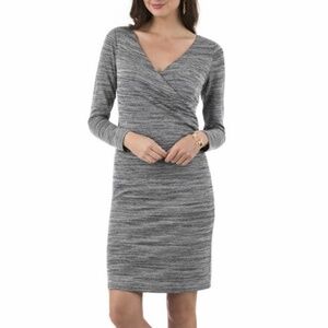 New Ellie Kai Faux Wrap V-Neck Long Sleeve Knit Dress Grey White Size 0
